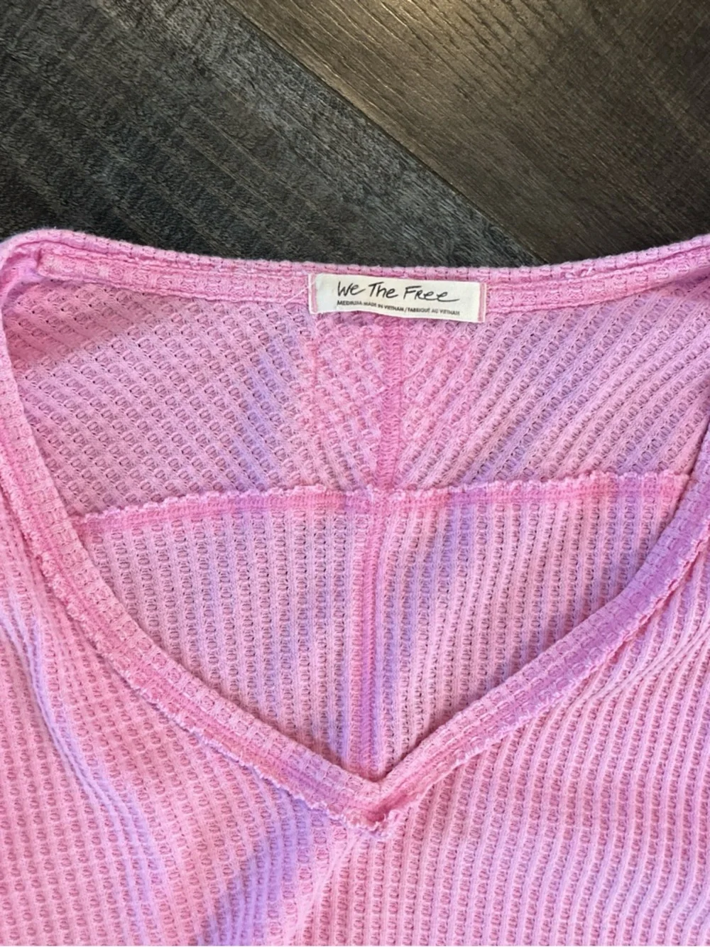 We The Free Light Pink Waffle V-Neck Top - Picture 2 of 3